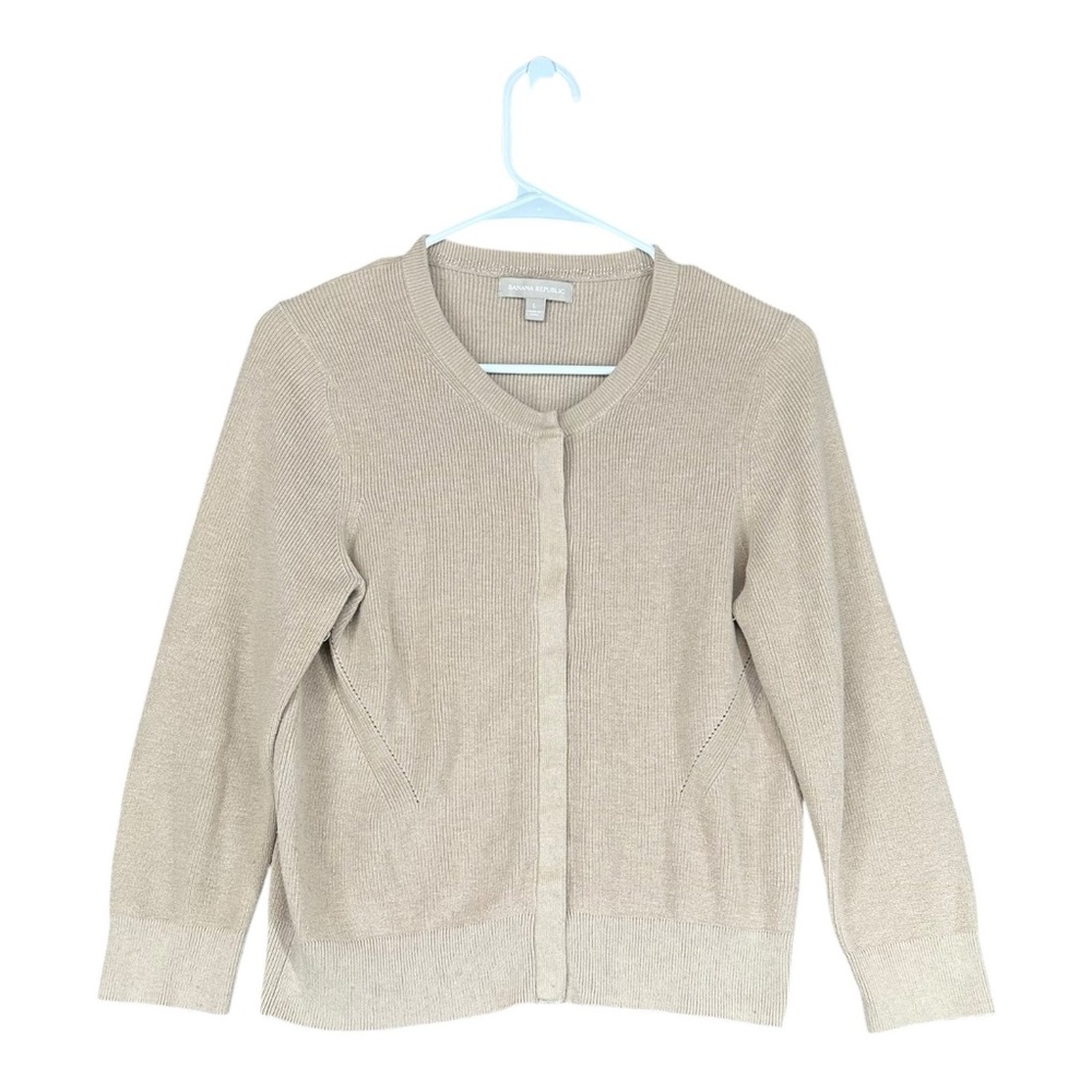 Banana Republic Women’s L Large Camel Silk Blend Snap Cardigan Old Money Clean